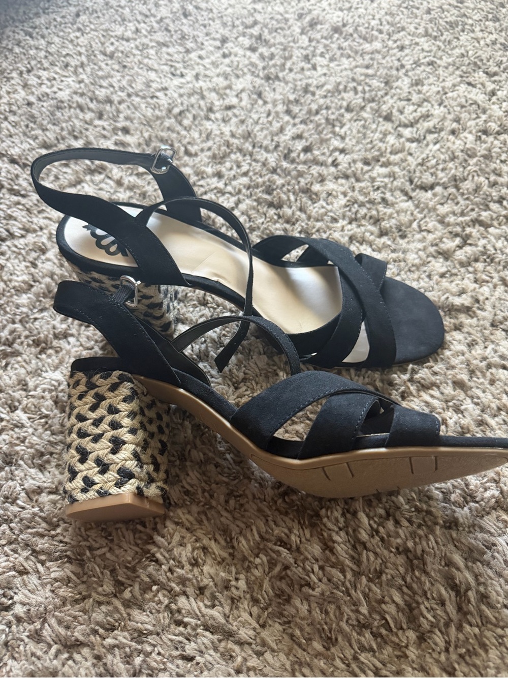 Fergalicious Black Strappy Woven Block Heel Sandals Size 9